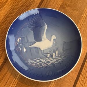 Vintage Bing Grondahl B&G Mothers Day Mors Dag Blue 6" Plate Stork 1984